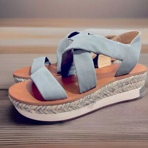 LUCKY BRAND Sandals Womens Size 8 Light Blue Johannas Platform Strappy Wedges